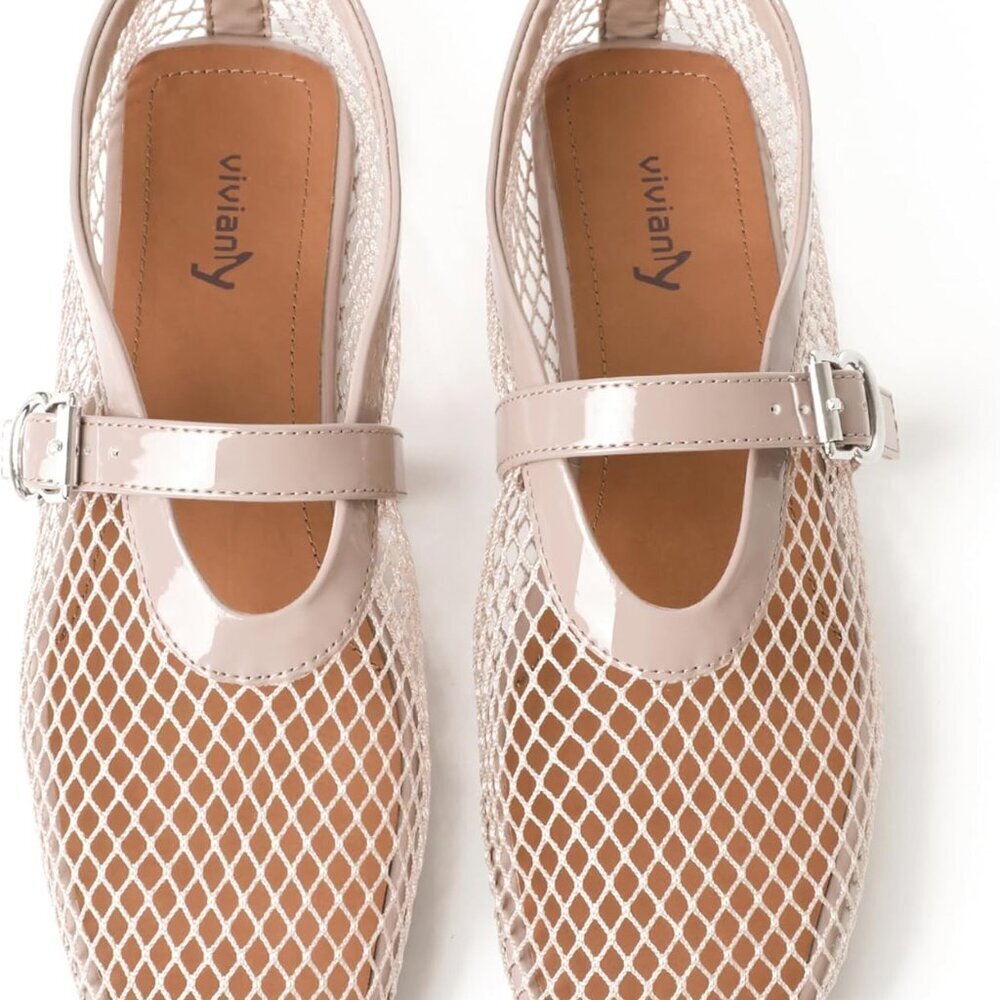Mesh Ballet Flats Shoes for Women Comfortable Dressy Round Toe Fishnet Flats
